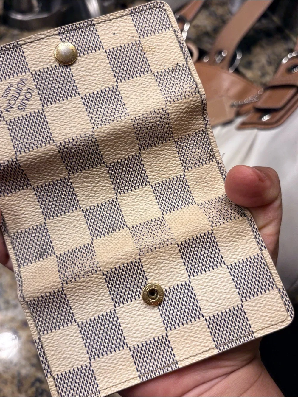 Louis Vuitton Cream Saffiano Leather Key Holder with Gold Hardware